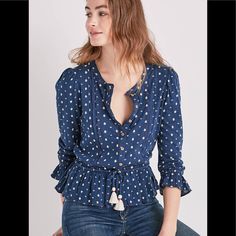 Light Weight Cotton Long Sleeve Shirt. Looks Great With A Pair Of Lucky Jeans. Made With Cotton. Cute Style With Draw String And Tassels At The Waist. Casual Tops With Buttons For Brunch, Casual Blouse With Button Closure For Brunch, Casual Buttoned Tops For Daywear, Blue Button-up Blouse For Brunch, Cotton Brunch Top With Buttons, Cotton Button Top For Brunch, Cotton Tops With Buttons For Brunch, Casual Button Shirt For Brunch, Lucky Jeans