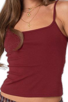 Red Tops With Built-in Bra And Tank Straps, Red Tank Top With Built-in Bra, Red Tank Top With Adjustable Straps, Red Cami Tank Top With Adjustable Straps, Trendy Red Tank Top, Trendy Red Tops With Tank Straps, Red Trendy Tank Strap Tops, Red Camisole Tank Top With Straps, Red Stretch Tank Top With Spaghetti Straps