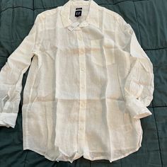 Never Worn, Tags Attached. Airy 100% Linen Shirt, Boyfriend And Oversized Fit, White, Size L. Boyfriend Shirt, Linen Shirt, Gap, The 100, Color White, Womens Tops, Tags, Women Shopping, White