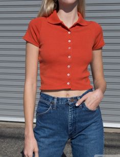 Red Shirt Outfit, Red Shirt Outfits, Brandy Melville Outfits, High School Fashion, Outfits Vestidos, Brandy Melville Usa, Deep Orange, Casual Day Outfits, Causual Outfits