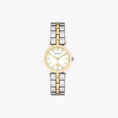 A watch to wear like jewelry. The Kira features a classic link bracelet in two-tone stainless steel with a rounded case. Womens Designer Watches, Watch Women's, Tory Burch Kira, Designer Watches, Small Women, Two Tone Watch, Watch Design, Link Bracelets, Designer Shoes