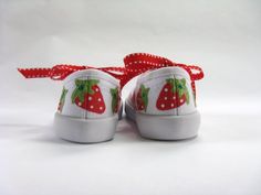 Strawberry Shoes Hand Painted Canvas Sneakers Strawberry Casual Lace-up Sneakers For Birthday, Cute Low-top Sneakers For Gift, Cute High-top Sneakers As Gift, Birthday Sneakers, Strawberry Shoes, Berry Sweet Birthday, Strawberry Outfit, Painted Canvas Shoes, Baby Painting