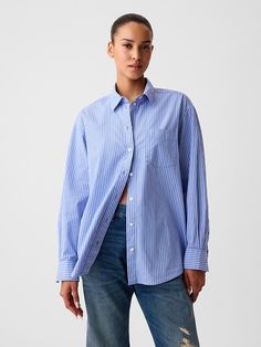 Organic Cotton Big Shirt Women Shirt Top, Blue Striped Shirt, Big Shirt, Pesticides, Poplin Shirt, Women's Summer Fashion, Oversized Shirt, Classic Shirt, Cotton Poplin