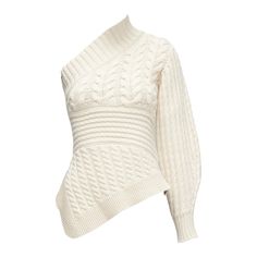 BURBERRY 100% cashmere cream one shoulder mixed cable knit pullover sweater XS Reference: YIKK/A00059 Brand: Burberry Material: 100% Cashmere Color: Beige Pattern: Solid Closure: Pullover Lining: Unlined Extra Details: Burberry‚Äôs cashmere sweater is cut in a chic one-shoulder design. Crafted in Italy from a collage of cable and rib knits, this style features a cinched waist for a figure-flattering silhouette. Revealing flashes of garments worn underneath, this cropped asymmetric style is created to reflect Henry Moore‚Äôs sculptural forms. Made in: Italy CONDITION: Condition: Excellent, this item was pre-owned and is in excellent condition. SIZING Designer size: XS Size reference: US2-4 / UK8 / IT40 / FR36 / XS-S MEASUREMENTS: Chest: 35cm / 13.7" Waist: 32.5cm / 12.7" Length: 56.5cm / 22 Burberry Runway, Brown Cable Knit Sweater, One Shoulder Sweater, Burberry Top, Cable Jumper, Burberry Sweater, Chunky Cable Knit Sweater, Asymmetrical Sweater, Long Sleeve Jumper