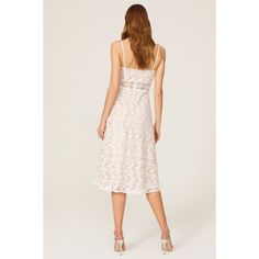 White lace (100% Polyester). Hourglass. V-neck. Sleeveless. Back zipper closure. 46.5" from shoulder to hemline. Imported. Sleeveless Lace Cocktail Dress With Lace Trim, Sleeveless Lace Trim Cocktail Dress, Cocktail Sleeveless Midi Dress With Lace Bodice, Sleeveless Midi Dress With Lace Bodice For Cocktail, Cocktail Midi Dress With Lace Bodice And Sleeveless Design, Cocktail Midi Dress With Lace Bodice, Summer Cocktail Midi Dress With Lace Bodice, Sleeveless Scallop Lace Cocktail Dress, Delicate Lace Sleeveless Dress For Party