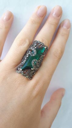 Large Emerald Green Rectangle Ring Luxury Emerald Jewelry Armenian Marcasite Vintage Green Ring Huge Green Ring Full Finger Green Ring EARRINGS Weight 13 grams Dimensions 2,9 cm* 1,9 cm RING Dimensions 3,7 cm* 1'9 cm Weight 12 grams Unique Green Rectangular Rings, Handmade Green Rectangular Ring, Bohemian Silver Rectangular Ring, Antique Green Rectangular Jewelry, Pomegranate Earrings, Rectangle Ring, Butterfly Fashion, Ring Luxury, Green Ring