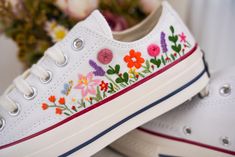 About LuckyStarEmbroidery 🌸 In the ocean of fashion, there are always some special elements that can make ordinary items shine with unique brilliance. The LuckyStarEmbroidery store is such a presence, perfectly blending classic canvas shoes with exquisite embroidery art to create a unique footwear experience for every customer. 🌸 At LuckyStarEmbroidery, we are committed to seamlessly integrating traditional embroidery art with modern footwear design, presenting you with unique footwear pieces. Embroidery Sneakers Diy, Embroidered Converse Low Top, Embroidered Snake, Bride Sneakers, Embroidered Sneakers, Embroidered Converse, Converse Custom, Embroidered Patterns, Footwear Design