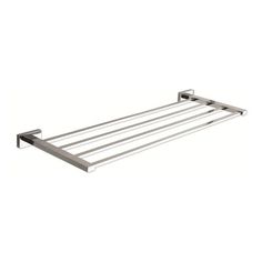 stainless steel towel rack with four bars on the bottom and one bar in the middle