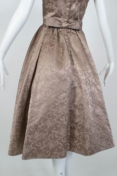 New Look Taupe Silk Sateen Jacquard Cutaway Decolletage Party Dress - S, 1950s Henry Clarke, Opera Singer, Fashion Shoot, Vintage Dolls, New Look, Opera, Evening Dresses, Party Dress, Mid Century