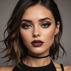 Elegant Dark Makeup Look, Burgandy Lipstick Makeup Looks, Makeup Ideas Big Eyes, Makeup Ideas Wedding Guest Smokey Eye, Bridesmaid Makeup Dark Lip, 2017 Makeup Looks, Dark Lipstick Makeup Looks, Subtle Dark Feminine Makeup, Makeup Looks Edgy