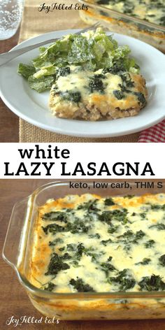 white lasagna casserole with spinach and cheese