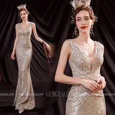 10% off now|Free shipping world-wide. Luxe Champagne Gold Sequined Mermaid Formal Dress with Deep Vneck at GemGrace. Click to learn our pro custom-made service for wedding dress, formal dress. View #EveningDresses for more ideas. #eveninggownsformal V-neck Mermaid Dress For Banquet, Formal V-neck Mermaid Dress, V-neck Mermaid Prom Dress, Glamorous V-neck Mermaid Dress, Banquet Dress, Sleeveless Denim Dress, Dress Ball Gown, Mermaid Evening Gown, Banquet Dresses