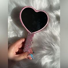 Brand New Bedazzled Stuff, Rhinestone Mirror, Heart Rhinestone, Mirror Color, Mirror Shop, Pink Heart, Sparkle, Mirror, Brand New