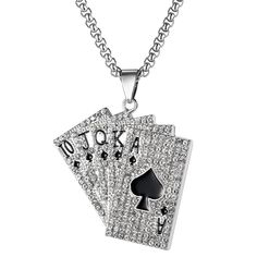 PRICES MAY VARY. [Product Material]:This playing card necklace is made of alloy and rhinestones, and the alloy material makes it stay beautiful for a long time. [Product Weight]:this weight of ace of spades necklace is 34g. [Chain Information]:this chain's length of rhinestones necklace is 22inches. [Pendant Information]:this height of pendant is 41mm,this width of pendant is 48mm. [Product Design]:the design of this necklace is inspired by the traditional image of rapper necklace, which is reve Party Jewelry With Rhinestones In Stainless Steel, Rhinestone Alloy Necklaces As Gifts, Rhinestone Alloy Necklace For Gifting, Rhinestone Alloy Necklace As Gift, Rhinestone Alloy Necklace For Gift, Stainless Steel Rhinestone Jewelry As Gift, Stainless Steel Rhinestone Jewelry Gift, Metal Rhinestone Pendant Necklace, Metal Rhinestone Necklace As Gift