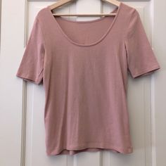 Madewell Rose Color Tee Shirt Can Be Worn Front Or Back. The Lower Scoop Part Is The Back With The Tag. Tags Removed But Never Worn. Size M Pink Fitted Tops For Everyday, Fitted Pink Top For Everyday, Feminine Cotton Tops With Scoop Neck, Feminine Cotton Scoop Neck Top, Pink Fitted Top With Short Sleeves, Pink Fitted Short Sleeve Top, Pink Cotton Scoop Neck Top, Feminine Everyday Pink Tops, Feminine Pink Everyday Tops