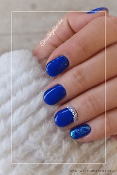 Royal Blue Nails for Prom French Tips Rhinestones, Royal Blue Prom Nails, Blue Prom Nails, Blue And Silver Nails