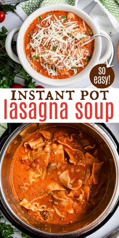 instant pot lasagna soup in a white bowl