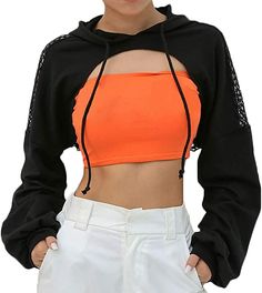 Shop Amazon for lisenraIn Women's Mesh Fishnet Patchwork Crop Top Hoodie Sexy Long Sleeve Pullover Shirts and find millions of itemsdelivered faster than ever. Crop Top Sweatshirt Outfit, Cute Hoodie Outfit, Black Hoodie Outfit, Hoodies Crop, Short Blouse, Harajuku Hoodie, Short Blouses, Crop Top Hoodie, Cute Hoodie