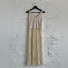 Nwt Beautiful Lace Moussy Dress. Size 1. Cut And Sewn : 65% Polyester, 35% Rayon, Lace : 100% Nylon Chic Lace Stretch Midi Dress, Cream Maxi Dress With Lace Patchwork, Sheer Beige Maxi Dress For Spring, Sheer Beige Midi Dress, Beige Sheer Midi Length Dresses, Cream Lace Midi Maxi Dress, Chic White Lace Slip Dress, Spring Lace Stretch Maxi Dress, Sheer Lace Summer Dress In Chic Style