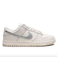 Brand New, Never Worn Nike Dunk Low White With Pale Grey And Silver Swoosh Damaged Box Silver Dunks, Low Top Dunks, Nike Tenis, Nike Shoes Air Force, Trendy Shoes Sneakers, Pretty Shoes Sneakers, Shoe Wishlist, Nike Shoes Jordans, Cute Nike Shoes