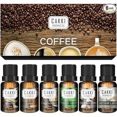 six bottles of coffee flavored essential oil