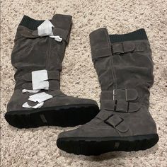 Brand New, Never Worn Grey Slouchy Boots With Buckles. Zipper On Inside. New Rock High Boots, Boots With Buckles, Boots With Fur, Gray Boots, Slouch Boots, Slouchy Boots, Fall Inspo, Grey Boots, New Rock