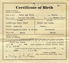 an old birth certificate is shown in black and white