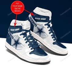 Lightweight construction with breathable mesh fabric provides a comfortable and flawless fit. Cow Shoes, Nfl Gifts, Expressive Fashion, Personalized Shoes, Nfl Dallas Cowboys, Jordan 1s, Shoes Sport, Men Clothes, Classic Silhouette