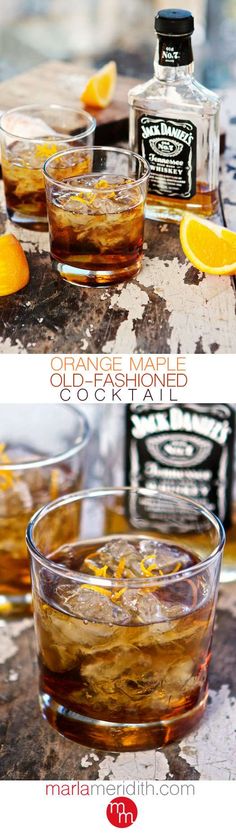 two pictures showing the process of making an old fashioned cocktail