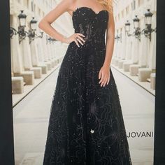 Jovani Strapless Embellished Sweetheart Gown; Size 6; Excellent Condition; Black Embellished Gown For Night Out, Black Strapless Gown For Prom Season, Black Prom Gown With Sweetheart Neckline, Black Gala Gown With Sweetheart Neckline, Black Gown With Sweetheart Neckline For Gala, Glamorous Black Gown With Sweetheart Neckline, Embellished Sweetheart Neckline Evening Dress, Black Embellished Evening Dress With Sweetheart Neckline, Glamorous Black Embellished Gown