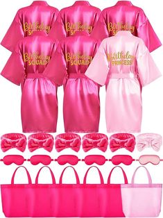 pink satin robes and matching accessories for girls