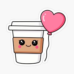 a cup of coffee with a heart balloon sticker