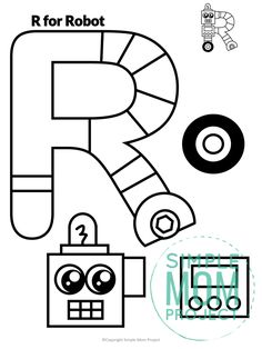 the letter r is for robot coloring page with pictures and instructions to make it look like an