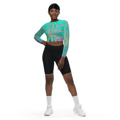 These Cool Colorful Long Sleeve Crop Tops for Women Feature a Groovy Abstract Retro Rainbow Atomic Waves Original All Over Print Design and they are made from Recycled Fabric making them Eco-Friendly as well! This All-Over Print Long Sleeve Crop Top is a multifunctional item and comes in a wide range of sizes: XS, S, M, L, XL, 2XL, 3XL, 4XL, 5XL and 6XL. With UPF 50+ sun protection these trendy shirts are a perfect fit for athletic wear, swimwear, or streetwear. This crop top is made when you or Trendy Multicolor Workout Tops, Women High Top Sneakers, Crop Tops For Women, Mens Leggings, Leggings Hoodie, Wide Brim Sun Hat, Retro Rainbow, Fabric Making, Plus Size Leggings