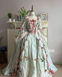 Baroque Wedding Dress, Rococo Gown, Marie Antoinette Dress, Pastel Green And Pink, Wedding Dress With Bow, Marie Antoinette Dresses, Dress With Bow Tie, Baroque Wedding, Baroque Dress