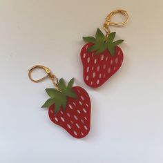 acrylic strawberry earrings Strawberry Heaven, Clay Inspo, Strawberry Earrings, Earrings Acrylic, Black Glaze, Black Stud, Unique Nature, Earthenware Clay, Steel Post