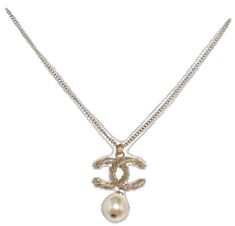 Chanel Cc Necklace, Cc Necklace, Gold Tone Necklace, Cc Logo, Long Chain, Pearl Pendant, Lobster Claw, Gold Pendant, Gold Tones