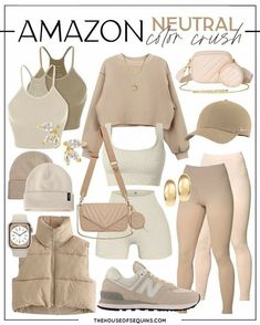 Neutral Color Gym Outfit, Sporty Athleisure Outfits, Athleisure Street Style Summer, Mom Athleisure Style Fall, Beige Athleisure Outfit, Shein Workout Outfits, Amazon Shop The Look, Beige Workout Aesthetic, Classy Neutral Outfits