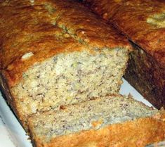 a loaf of banana bread cut into slices