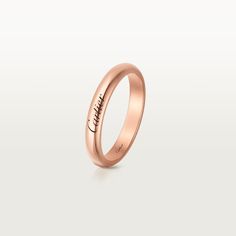 Luxury Engraved Rose Gold Promise Ring, Luxury Rose Gold Engraved Promise Ring, Cartier Rose Gold Wedding Ring, Timeless Rose Gold Engraved Round Band, Luxury Rose Gold Promise Stackable Rings, Luxury Rose Gold Stackable Wedding Rings, Cartier Wedding Ring With Round Band, Rose Gold Engraved Wedding Ring With Hallmarks, Luxury Rose Gold Bands For Formal Occasions