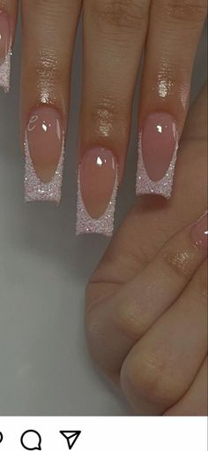 Nails
Pink nails
French glitter nails White Glitter Nail Tips, Wedding Nails Sparkle White, Sparkly French Tips Acrylics, Cute French Nails Ideas With Glitter, White Nail Designs Sparkle, Acrylic Nails French Tip With Glitter, Glitter Outlined French Tip Nails, White Frenchies With Glitter, White Homecoming Nails Acrylic