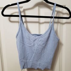 Womens Blue Crop Tank Top Light Blue Seamless Tank Top For Spring, Casual Blue Cami Crop Top, Spring Blue Seamless Tank Top, Blue Summer Crop Top Tank, Blue Crop Top Tank Top For Spring, Seamless Light Blue Crop Top For Spring, Blue Cami Crop Top For Spring, Blue Seamless Tops For Spring, Blue Seamless Top For Spring