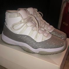 Jordan Retro 11s Women’s 7.5 Glitter Only Reason I’m Selling These Is Because My Feet Grew After I Had My Son. And I’m So Sad About It Haha Worn And Cared For. Structure/Fit Is Still Great. No Rips, Scuffs Or Tears. The Laces And Fabric On Shoes Could Be Cleaned, Literally The Only Issue. No Sole Lifting. In Original Box With All The Wrapping And Shoe Inserts Jordans Retro, Shoe Inserts, Womens Jordans, Jordan Retro, Jordan Shoes, My Son, On Shoes, Womens Shoes Sneakers, Original Box