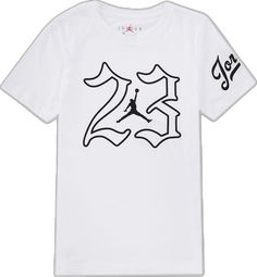 Sporty White T-shirt With Number Print, White Sports T-shirt With Number Print, Cotton Number Print Short Sleeve Tops, Cotton Short Sleeve Top With Number Print, Summer Graphic Tee With Number Print, Summer Crew Neck Top With Number Print, White Number Print Top For Streetwear, White Number Print Sports T-shirt, Short Sleeve Graphic Tee With Number Print