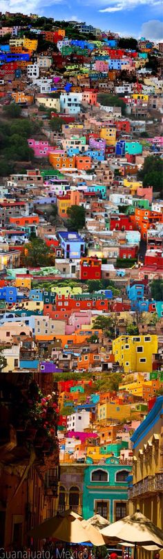 the colorful buildings are on top of the hill in this city, and it looks like they have been painted all different colors