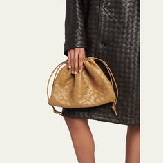 Bottega Veneta pouch bag in intrecciato leather  Drawstring closure  Approx. 9.1"H x 12.6"W x 0.4"D Made in Italy Leather Pouch Bag, Bottega Veneta Pouch, Travel Size Perfume, Evening Flats, Cocktail Jacket, Fancy Bags, Leather Pouch, Pouch Bag, Bergdorf Goodman