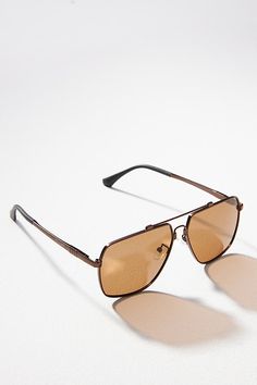 Metal 100% UV protection Spot clean Imported | East Aviator Polarized Sunglasses by Fifth & Ninth in Brown, Women's, Metal at Anthropologie Polarized Sunglasses, Uv Protection, Anthropologie, Sunglasses, Black