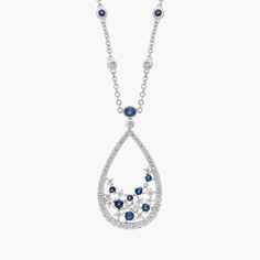 Grace your look with the elegance of this sapphire and diamond floral teardrop necklace, framed in 18k white gold. Blue Sapphire Diamond, Teardrop Necklace, Blue Nile, Something Blue, Precious Gemstones, Sapphire Diamond, Gemstone Necklace, Blue Sapphire, Gemstone Jewelry