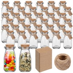 PRICES MAY VARY. What's in the Package: you'll get 48 small glass jars with cork lids, 100 brown Kraft labels, and a roll of 2 strands of natural twine for your storage or decorating needs; Warm reminder: if the bottle is broken during transportation, please contact us immediately Size Information: small jar bottle is about 10 x 5 cm/ 3.9 x 2 inches, the diameter of the bottle mouth is about 4.5 cm/ 1.77 inches and the capacity is 3.4 oz (100ml); Kraft paper label is about 2 x 3.3 cm/ 0.8 x 1.3 Mason Jar Wedding Favors My Wedding Favors, Mini Bottles Of Wine Gifts, Gifts In A Glass Jar, Cute Small Group Gifts, Fun Favors For Adults, Table Favors For Adults, Ikea Korken Bottle Wedding Tables, Wedding Favors For Guests Glassware, Gifts In Mini Jars