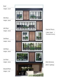 an architectural diagram showing the different sections of a building with windows and balconies